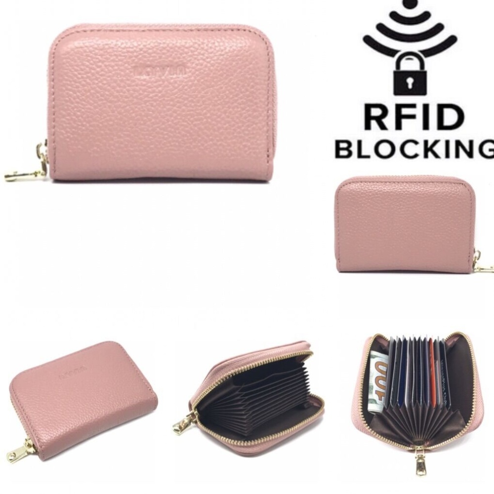 RFID Blocking Leather Zip Around Wallet- Shell PNK